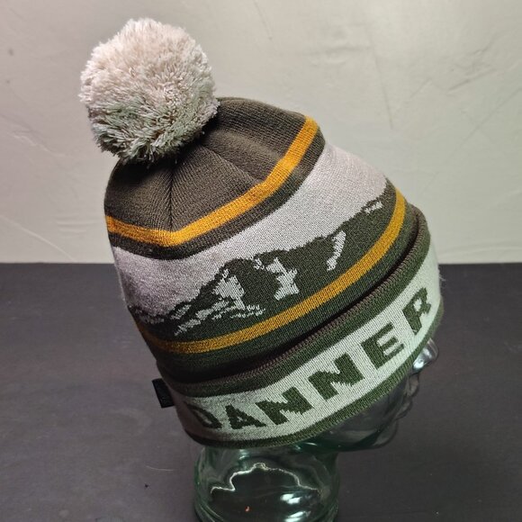Danner Boots Pom Beanie Hat Green Winter Cuff Knit - Picture 2 of 10